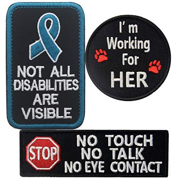ODSP Airsoft Morale Patch 1 Service Dog No Touch No Talk Warning, Not All Disabilities are Visible, I'm Working for Her Tactical Military Morale Badge Embroidered Patches Appliques with Fastener Hook Loop Backing