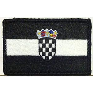 Fast Service Designs Airsoft Morale Patch 1 Croatia Flag Embroidered Patch with Hook & Loop Travel Patriotic Morale Shoulder B & W Emblem Black Border #24