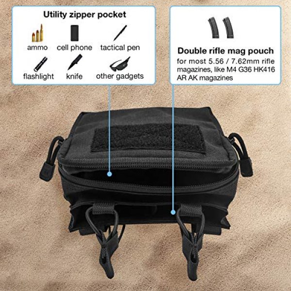 ProCase Tactical Pouch 2 ProCase Tactical Admin Molle Pouch with 2 Rifle Magazine Pouch for M4 G36 HK416 AR AK 5.56/7.62 mm Magazines -Black