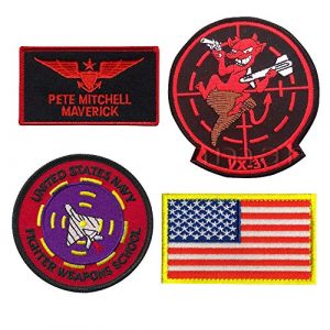 ODSP Airsoft Morale Patch 1 Top Gun Patches United Sates Navy Fighter Weapons School, American Flag, Pete Mitchell Maverick, VX-31 Embroidered Tactical Morale Fastener Hook Loop Patch Applique Badge for Jacket Jean T Shirt Hat