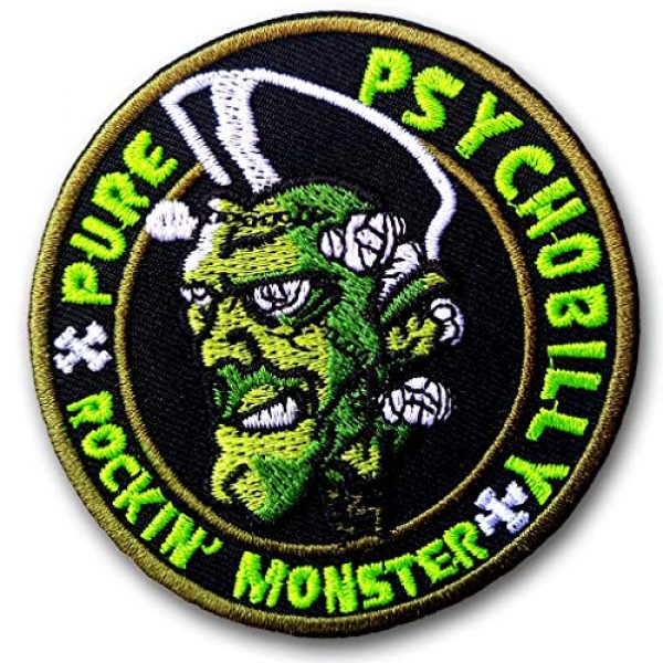 Verani Shop Airsoft Morale Patch 3 Verani Psychobilly Rockabilly Rocking Monster Greasers Pomade Back Harley Biker Punk Heavy Metal Hard Rock Tatto Embroidered Iron on Badge Emblem Letter Morale Patch