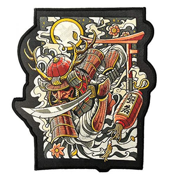 Ronin Brand Airsoft Morale Patch 1 Ronin Oni Bushi Patch - Samurai Tactical Backpack Patch - Woven Cut Out Custom Patches for Backpack and Jackets - 6 ¾ x 8-inch BJJ Patch with Piping Border - Cool Warrior Patch Display