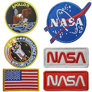 CN11011 Airsoft Morale Patch 1 6 Pieces NASA Patches Hook and Loop Backing Tactical Us Flag NASA Logo 100th Space Shuttle Mission with Sew On Morale Lot Military Embroidered Patches Tactical Flag Patch