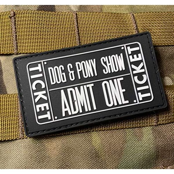 Empire Tactical USA Airsoft Morale Patch 2 Dog and Pony Show Admit One - PVC Morale Patch 3" x 1.5" PVC (Hook/Loop) Back