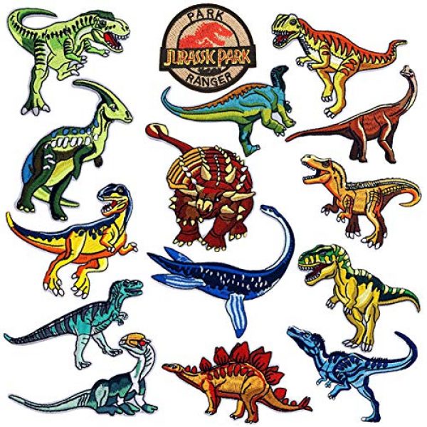 Jacknb Airsoft Morale Patch 1 Dinosaur Iron on Patches Jurassic Park Tactical Embroidered Applique Patches Badge Morale Decoration Sew on Patches for Jacket Jeans Backpacks Hat Clothing (15 Pcs)