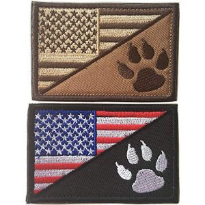 Xunqian Airsoft Morale Patch 1 USA American Flag w/Dog Tracker Paw Embroidered Applique Morale Hook & Loop Patch (Bundle 2pcs red/Brown)
