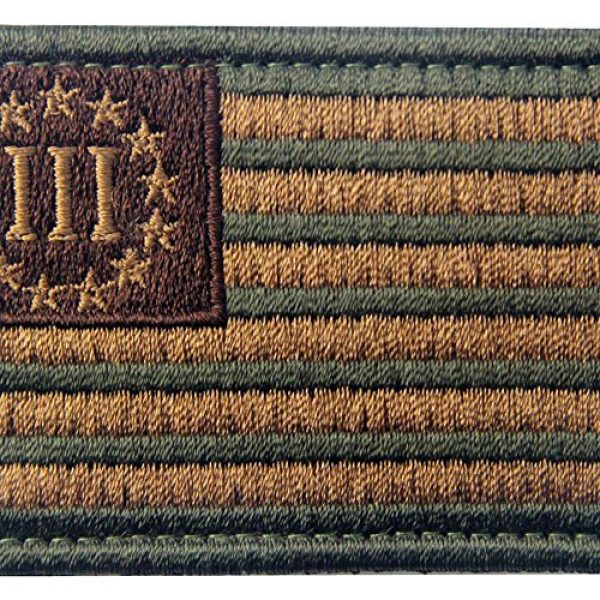 Rocking Planet Airsoft Morale Patch 2 Tactical Three Three Percenter US Flag Embroidered Morale Hook & Loop Patch - Subdued Tan & Olive Drab