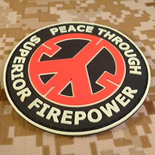 LEGEEON Airsoft Morale Patch 4 LEGEEON Peace Through Superior Firepower Glow Dark GITD Crosshair Morale Tactical PVC Rubber 3D Hook&Loop Patch