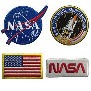 SpaceAuto Airsoft Morale Patch 1 SpaceAuto Bundle 4 Pieces Iron on or Sew on Military Tactical Morale Badge Emblem Patch - NASA Logo,100th Space Shuttle Mission, Golden Red USA Flag, NASA