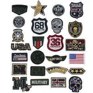 Embro4U Airsoft Morale Patch 1 25 Pcs Iron On Tactical Patches, Assorted Morale Military Sew On Patches, Embroidered Combat Skeleton Applique for Motorcycle Biker Vest, Operator Cap, Cosplay, Airsoft and Paintball