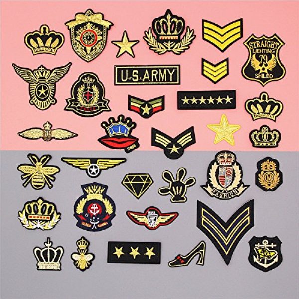 Hary Airsoft Morale Patch 6 33Pcs Tactical Embroidered Patches Gold Color Morale Iron on Patches Military Sew on Patch for Decorating Repairing Jackets Shoes Bags Vests Backpacks Jeans Sleeve Caps Clothes Funny Badge Set