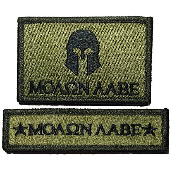 Ranger Return Airsoft Morale Patch 1 Tactical Molon Labe Spartan Morale and Tab Patch - OD (Olive Drab) - by Ranger Return (RR-TACT-MOLN-LABE-ATAB-00OD)