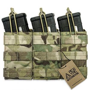 AceTac Gear Tactical Pouch 1 AceTac Tactical Triple Open Top Mag Pouch Mil-Spec Nylon Magazine Holder for with Adjustable Bungee Straps for Easy Carry and Use, Fit Pmag Lancer Ruger ProMag UTG D&H Mission First and More