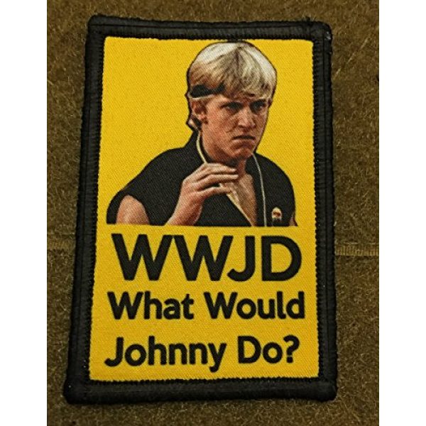 RedheadedTshirts Airsoft Morale Patch 2 Karate Kid WWJD What Would Johnny Do Morale Tactical Military Patch Made in the USA Perfect for your rucksack,pack bag, Molle Gear operator hat or cap! 2x3