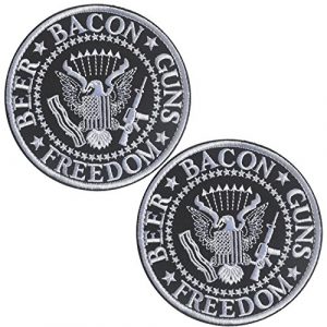 ODSP Airsoft Morale Patch 7 Freedom Beer Bacon Guns Morale Tactical Military Army Embroidered Logo Patch Iron on Tags with Hook and Loop Fasteners Backing for Gear, Backpack,Cap,Vest -3.74" 2PCS (B&W)