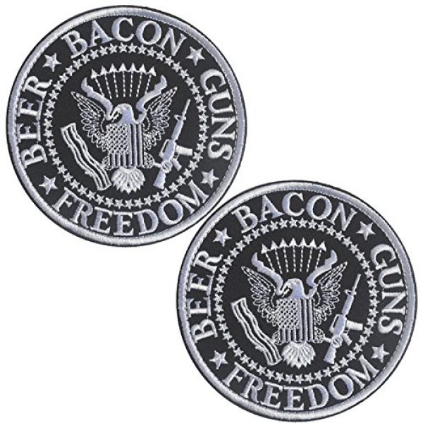 ODSP Airsoft Morale Patch 7 Freedom Beer Bacon Guns Morale Tactical Military Army Embroidered Logo Patch Iron on Tags with Hook and Loop Fasteners Backing for Gear, Backpack,Cap,Vest -3.74" 2PCS (B&W)