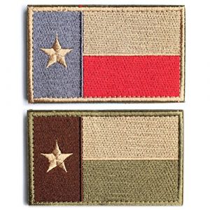 Masonicbuy Airsoft Morale Patch 1 Bundle 2 Pieces - Tactical American US Texas Lonely Star Flag Patch With Backing Multi Tan Subdued Silver Decorative Embroidered Appliques 2" High By 3.2" Wide