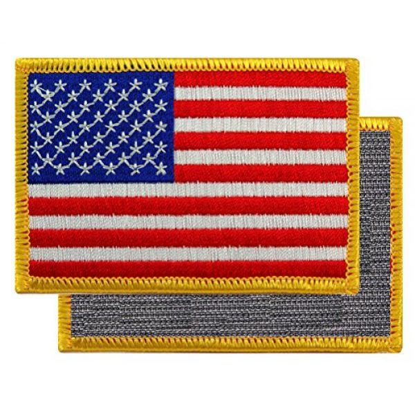 Cypress Collectibles Embroidered Patches Airsoft Morale Patch 2 American Flag Embroidered Tactical Patch Gold Border w/Velcro Brand Fastener