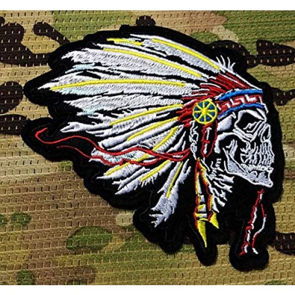 Tactical Embroidery Patch Airsoft Morale Patch 1 Human Skeleton Chief Indian Tribe Savage Feather Skull Tactical Embroidery Patch Hook & Loop Morale Patch Military Patch for Clothing Accessory Backpack Armband