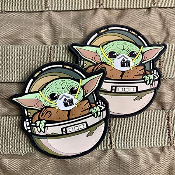 Violent Little Machine Shop Airsoft Morale Patch 3 Violent Little Machine Shop"Baby Yoda COVID Mask" PVC Morale Patch w/Velcro