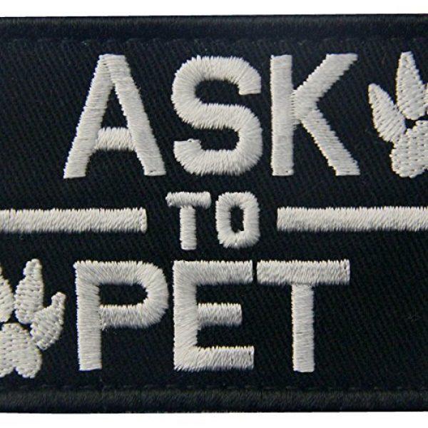 Rocking Planet Airsoft Morale Patch 2 Service Dog Ask to Pet Tactical Embroidered Morale Hook & Loop Patch - White