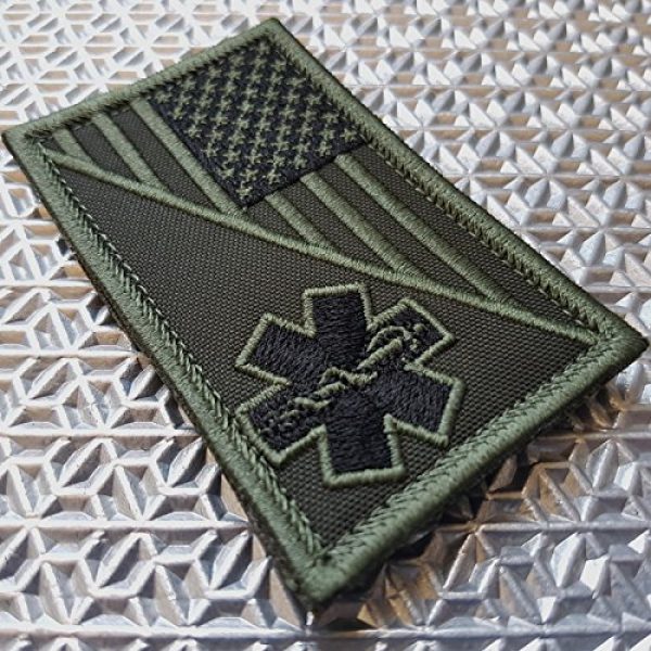 LEGEEON Airsoft Morale Patch 2 LEGEEON Olive Drab OD EMS EMT Star of Life USA Flag GreenParamedic Medical Morale Tactical Army Gear Sew Iron on Patch