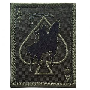 LEGEEON Airsoft Morale Patch 1 LEGEEON OD Green Ace of Spades Grim Reaper Death Card Morale Tactical Skull Skeleton Hook&Loop Patch