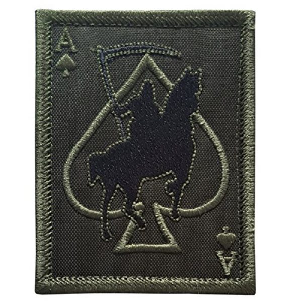 LEGEEON Airsoft Morale Patch 1 LEGEEON OD Green Ace of Spades Grim Reaper Death Card Morale Tactical Skull Skeleton Hook&Loop Patch