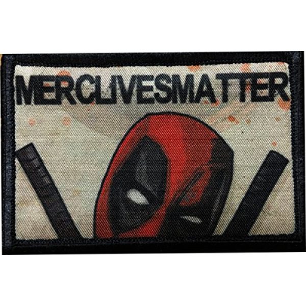 RedheadedTshirts Airsoft Morale Patch 1 Deadpool Merc Lives Matter Morale Patch. Perfect for your Tactical Military Army Gear, Backpack, Operator Baseball Cap, Plate Carrier or Vest. 2x3" Hook and Loop Patch. Made in the USA