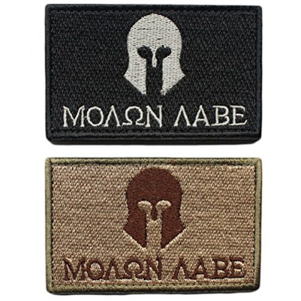 CREATRILL Airsoft Morale Patch 1 Bundle 2 Pieces - Molon Labe Spartan Tactical Morale Patch with Backing Multitan Black White Decorative Embroidered Appliques 2" High By 3.2" Wide