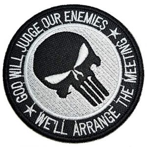 BR44 Airsoft Morale Patch 1 M0055T 02 Skull"God Will Judge Our Enemies" Military Morale Embroidered Patch Iron or Sew