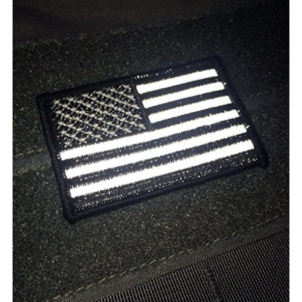 Empire Tactical USA Airsoft Morale Patch 1 American Made Reflective hook/loop Black and White American Flag Embroidered Morale baseball cap hat Patch, 3x2 In