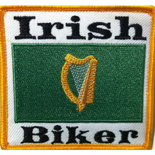 Fast Service Designs Airsoft Morale Patch 1 Irish Biker with Irish Flag Embroidered Iron-on Patch Morale Tactical MC Biker Emblem Gold Border