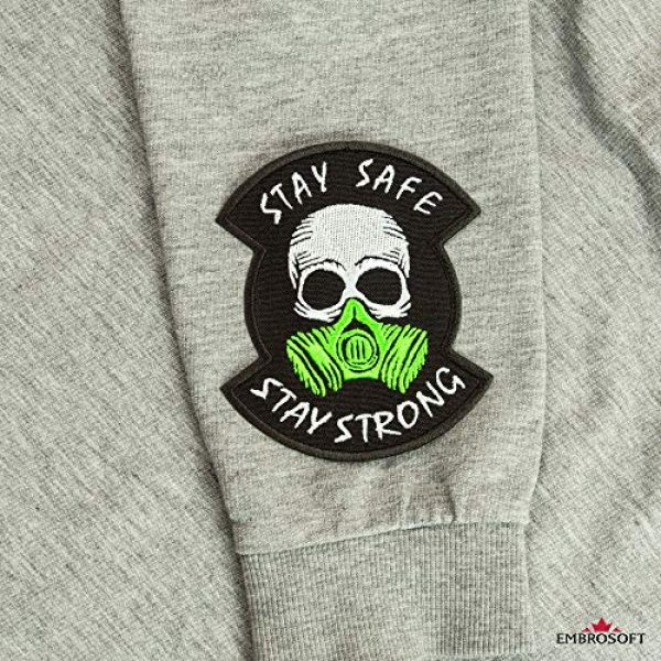 Embrosoft Airsoft Morale Patch 3 Skull in a Gas mask Patch, Embroidered"Stay Safe, Stay Strong" Morale Emblem, Size: 4.1 x 3.4 inches