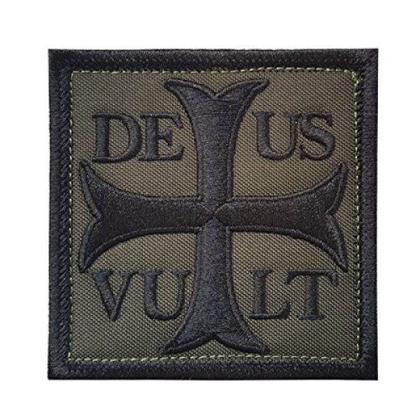 LEGEEON Airsoft Morale Patch 1 LEGEEON Olive Drab OD Deus Vult God Wills It Crusader Knight Holy Cross Templar Crusaders Morale Sew Iron on Patch