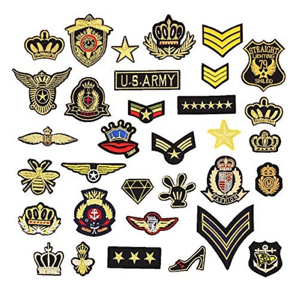 Hary Airsoft Morale Patch 1 33Pcs Tactical Embroidered Patches Gold Color Morale Iron on Patches Military Sew on Patch for Decorating Repairing Jackets Shoes Bags Vests Backpacks Jeans Sleeve Caps Clothes Funny Badge Set