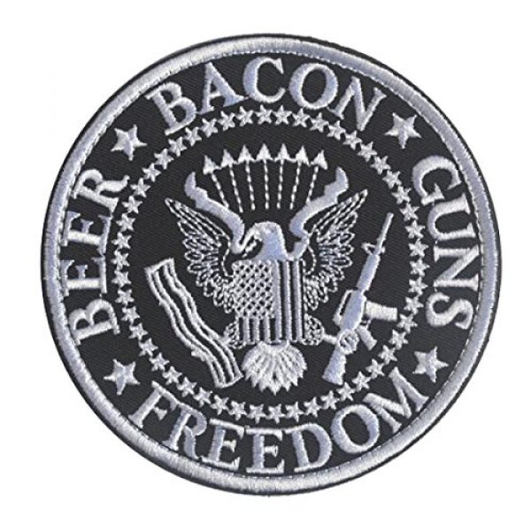 ODSP Airsoft Morale Patch 5 Freedom Beer Bacon Guns Morale Tactical Military Army Embroidered Logo Patch Iron on Tags with Hook and Loop Fasteners Backing for Gear, Backpack,Cap,Vest -3.74" 2PCS (B&W)