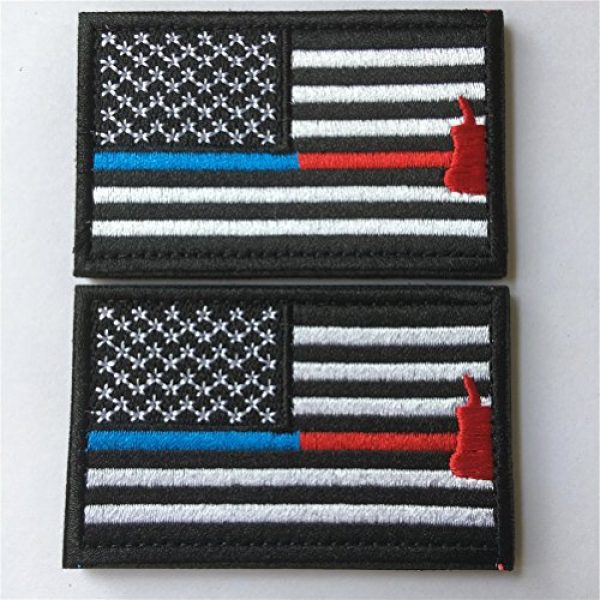 Hng Kiang Hu Airsoft Morale Patch 3 Bundle 2 Pieces Police Firefighter Axe USA Flag Thin Blue and Red Line Fully Embroidered Morale Tags Patch (Blue and Red Line)