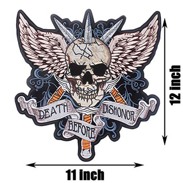 Macute Airsoft Morale Patch 2 Skull Iron on Patch - Eagle Wings Embroidered DEATH BEFORE DISHONOR - Badge Appliques - Punk Rocker Rider Motorcycle Biker Patches - Iron or Sew on Jackets Vest Back - Garments Stickers Accessories