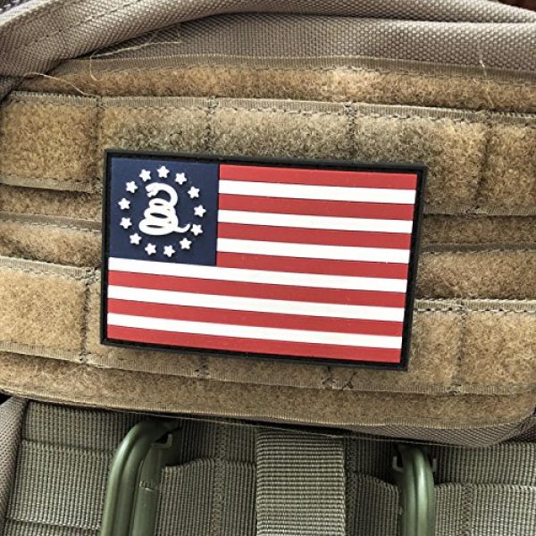 NEO Tactical Gear Airsoft Morale Patch 2 NEO Tactical Gear Betsy Ross US Flag Don't Tread On Me PVC Rubber Morale Patch - Crossfit Patch - Hook Backed with Loop Attachment Piece That Can Be Sewn On