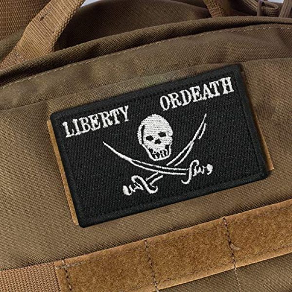 Morton Home Airsoft Morale Patch 3 Morton Home-Pirate Jolly Roger of Calico Jack Tactical Morale Patch with Backing Liberty Or Death Skull Black Decorative Embroidered Appliques 2" High by 3.2"