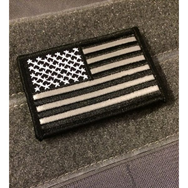 Empire Tactical USA Airsoft Morale Patch 2 American Made Reflective hook/loop Black and White American Flag Embroidered Morale baseball cap hat Patch, 3x2 In