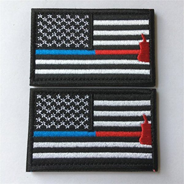 Hng Kiang Hu Airsoft Morale Patch 2 Bundle 2 Pieces Police Firefighter Axe USA Flag Thin Blue and Red Line Fully Embroidered Morale Tags Patch (Blue and Red Line)