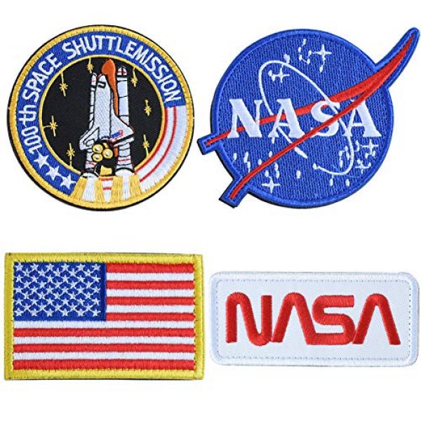 TONIFUL Airsoft Morale Patch 1 NASA Tactical Flag Embroidered Patch, US Flag Patch Combination, USA NASA Fabric Patch Morale Lot Military Patches (4 Pcs)