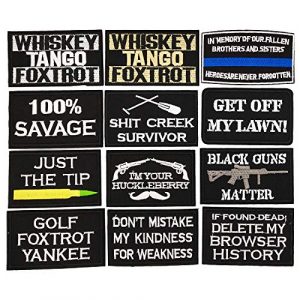 CZorange Airsoft Morale Patch 1 12 PCS Tactical Morale Iron on Patches Funny Military Embroidered Appliques Patch Set for Caps Bags Backpack Clothes Vest Military Uniforms