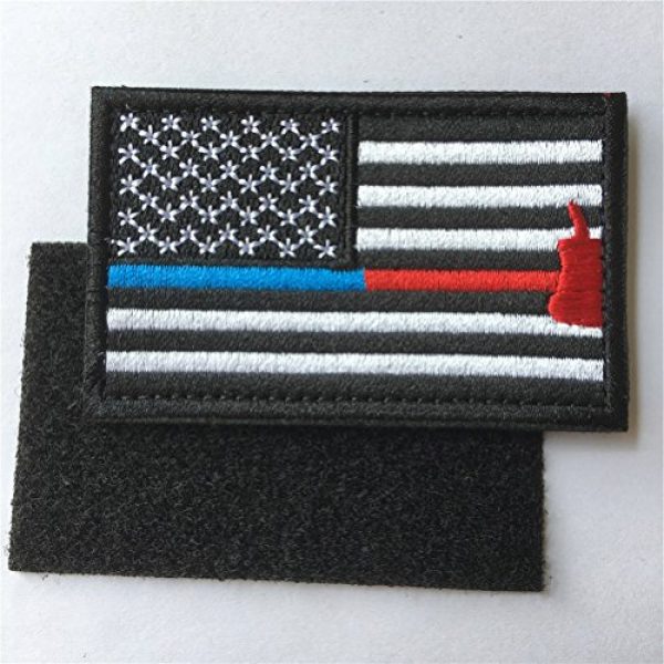 Hng Kiang Hu Airsoft Morale Patch 5 Bundle 2 Pieces Police Firefighter Axe USA Flag Thin Blue and Red Line Fully Embroidered Morale Tags Patch (Blue and Red Line)