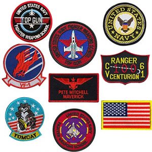 ODSP Airsoft Morale Patch 1 Top Gun Patches Set United Sates Navy Fighter Weapons School, American Flag, CV-61 USS Ranger 100 Centurion, Tom Cat, Pete Mitchell Maverick, VF-1 Embroidered Morale Patch Hook Loop Backing 9PC