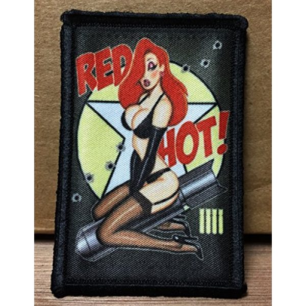 RedheadedTshirts Airsoft Morale Patch 2 WWII Bomber pin up girl "red hot" 2x3" Velcro morale patch.