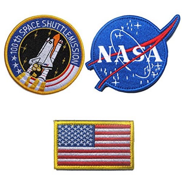 Monte Everest Airsoft Morale Patch 1 Classic Tactical NASA Patches Lot with American Flag Iron On Patches for Team Morale (3 Pcs)
