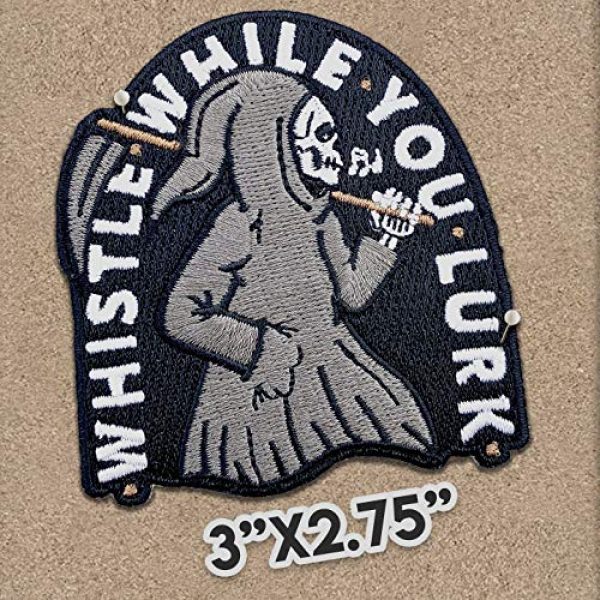 Wasted Days Airsoft Morale Patch 2 Wasted Days Whistle While You Lurk Embroidered Patch for Jackets, Iron On or Sew On Novelty Grim Reaper Skeleton
